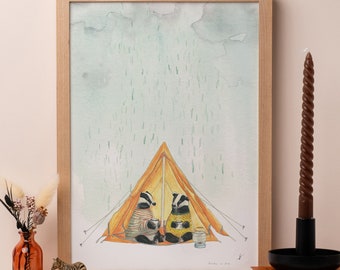 Weather or Not Print | Cute Camping Illustration | Badger Wall Art | Anniversary Gift Print