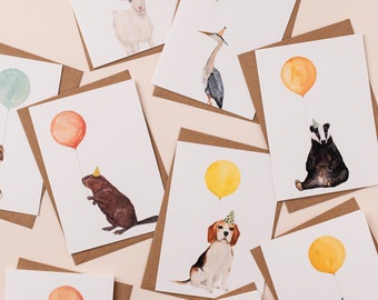 Verjaardagskaart ballondier: aquarelillustratie