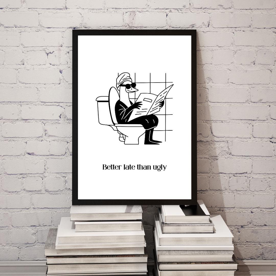 Duck in a Towel Bathroom Wall Art | Black and White Funny Goose Print ...
