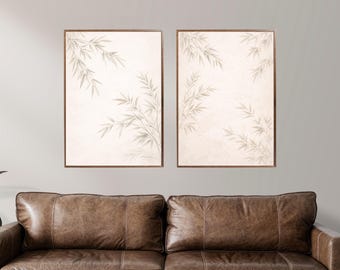 Japandi Bambu Väggkonst Set, Minimalistiska Botaniska Tryck, Neutral Zen Naturdekor (Digital Nedladdning)