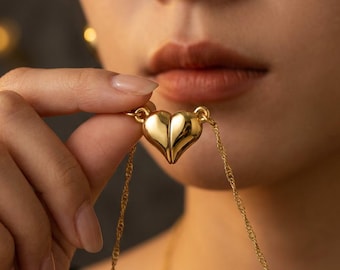 Gespleten hartketting, 3D-hanger gezwollen hart, sierlijke gouden liefdessieraden, cadeau voor haar, Moederdag