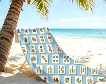 Toalla de playa de Mahjong, toalla de mano con estampado de fichas de Mahjong, toalla grande, suave y de secado rápido, regalo para amantes del Mahjong, regalo de cumpleaños para papá y regalo del Día del Padre.