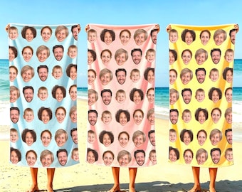 Toalla de playa personalizada con cara divertida, toalla de piscina con foto personalizada, vacaciones de verano, viaje familiar, regalo para fiestas, regalo único y personalizado para amigos.