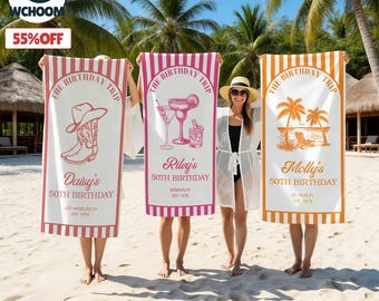 Birthday Trip Beach Towel,Custom Birthday Pool Towel for Mom,Birthday Trip Gift,Summer Vacation Trip Gift for Women,Girls Vacation Souvenirs