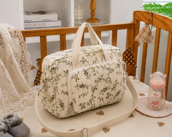 Quilted Floral Diaper Bag Baby Travel Tote Large Capacity Mommy Hospital Bag