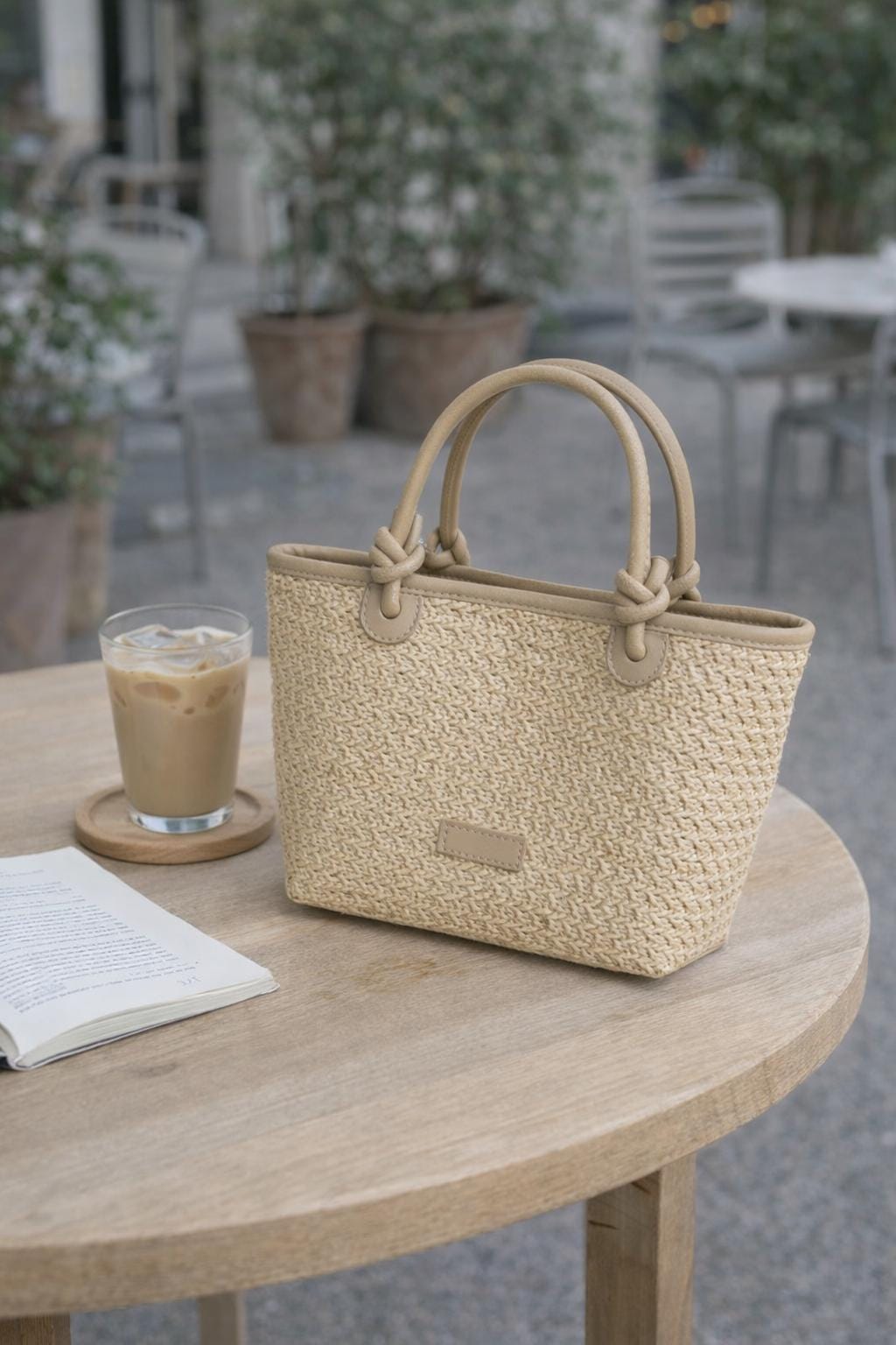 Woven Straw Tote Bag, Brown Leather Handles, Boho Summer Shoulder ...