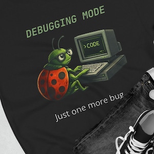 Funny Programmer Sweatshirt, Coding Humor Crewneck, Developer Gift, Nerd Sweater, Tech Gift, Debugging Mode ladybug at computer Sweatshirt