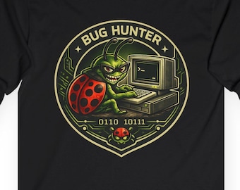 Funny Programmer Sweatshirt, Coding Humor Crewneck, Developer Gift, Nerd Sweater, Tech Gift, Bug Hunter Illustration Long Sleeve Tee