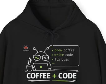 Lustiger Programmierer Hoodie, Coding Humor Pullover, Programmierer Geschenk, Nerd Hoodie, Tech Geschenk, Kaffee Roboter Hoodie