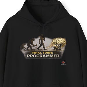 Funny Programmer Hoodie, Coding Humor Pullover, Developer Gift, Nerd Hoodie, Tech Gift, Final Form Programmer Hoodie, Evolution Coding