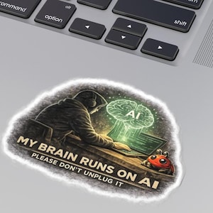 Funny Programmer Sticker, Coding Humor Laptop Sticker, Developer Gift, Nerd Sticker, AI Brain Laptop Sticker