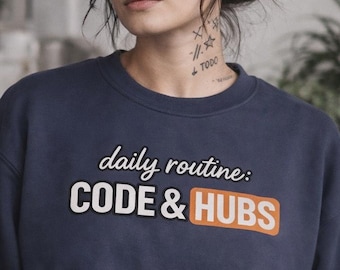 Bluza Code & Hubs, prezent dla programisty, bluza z kapturem dla programistów, koszulka dla programisty, estetyka dla geeków i nerdów, prezent dla inżyniera oprogramowania, bluza z okrągłym dekoltem dla miłośnika technologii