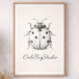 Cute Debugging Bug Poster, Ladybug Programmer Art, CodeBugStudio Wall Decor, Coding Humor Gift, Developer Office Art
