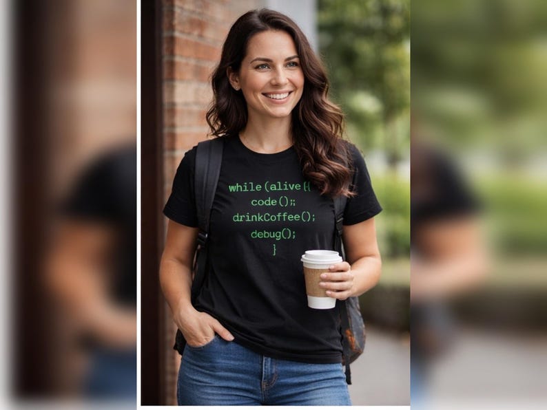 während (am Leben) Code (); drinkCoffee(); debug(); } T-Shirt | Programmierer Codierung Shirt Bild 8