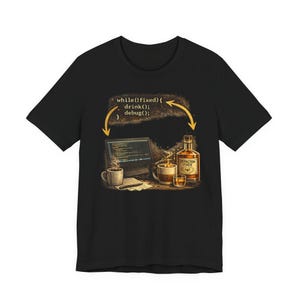 Programming Debugging Loop tee | Whiskey, Coffee & Laptop coder design image 4