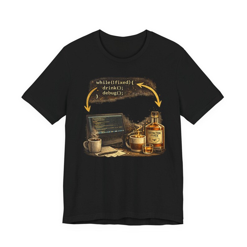Programming Debugging Loop tee | Whiskey, Coffee & Laptop coder design image 4