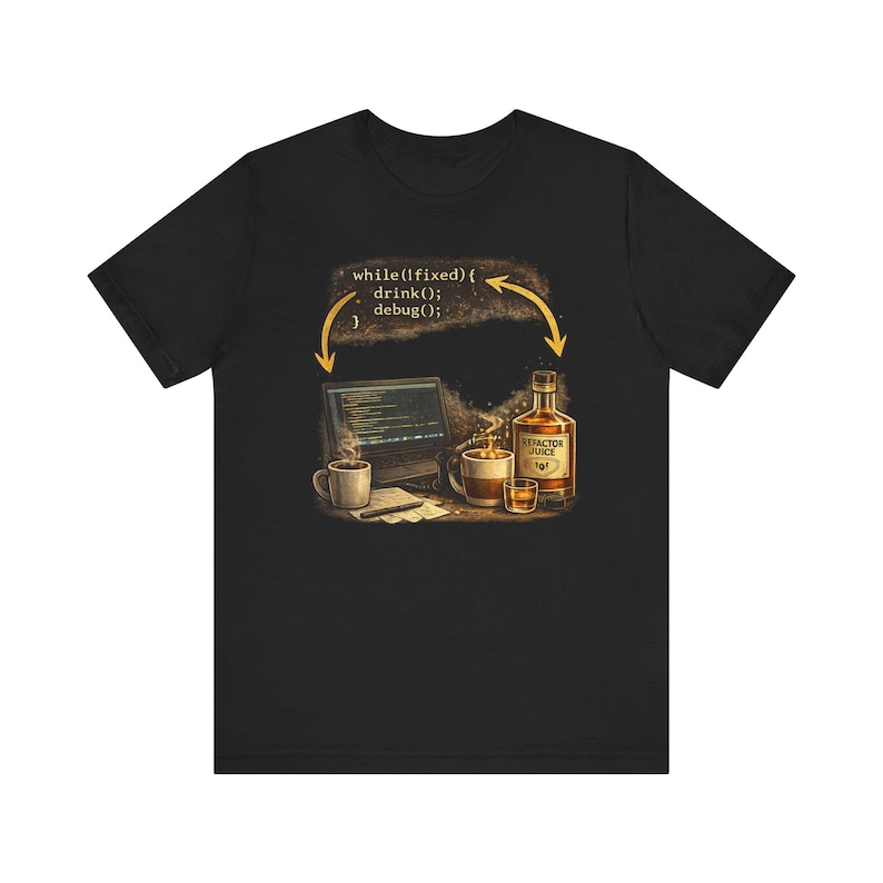 Programming Debugging Loop tee | Whiskey, Coffee & Laptop coder design image 1
