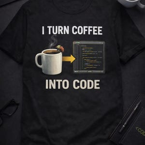 T-shirt drôle de programmeur, t-shirt codage humour, cadeau développeur, chemise nerd, cadeau tech, je transforme le café en code