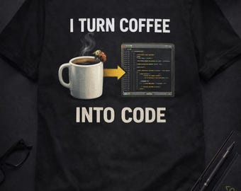 Funny Programmer T-Shirt, Coding Humor Tee, Developer Gift, Nerd Shirt, Tech Gift, i Turn Coffee Into Code