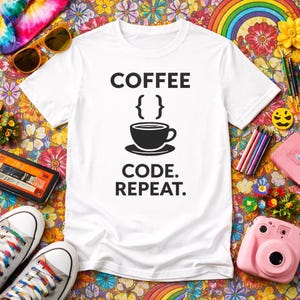 Coffee Code Repeat T-Shirt | Programmer Coffee Shirt, Coding Tee