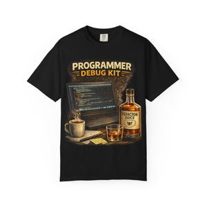 Programmer Debug Kit T-Shirt | Refactor Juice, Coffee, Laptop Coding Design image 3