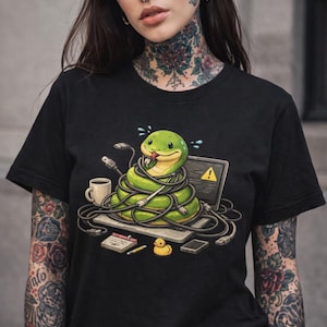 Funny Python Debugging T-Shirt, Programmer Shirt, Coding Humor Tee, Software Developer Gift, Snake Coding Shirt, Debugging Life Tee