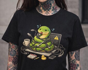 Funny Python Debugging T-Shirt, Programmer Shirt, Coding Humor Tee, Software Developer Gift, Snake Coding Shirt, Debugging Life Tee