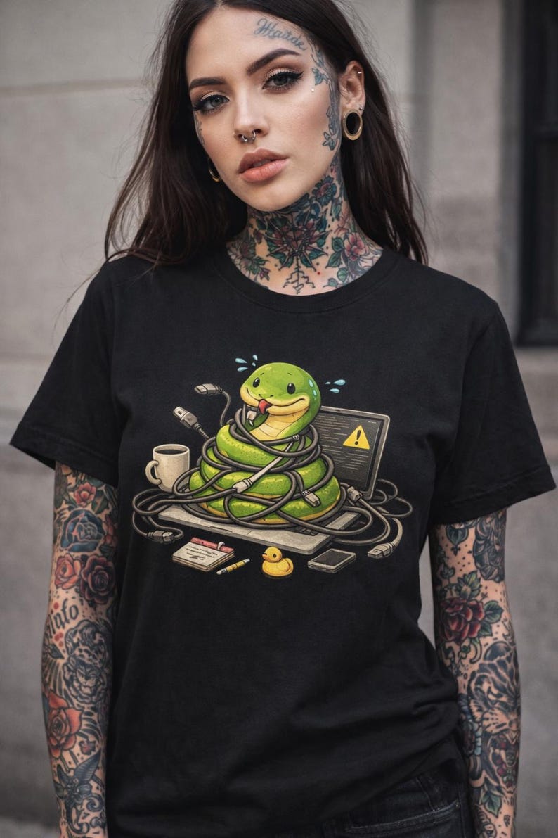 Funny Python Debugging T-Shirt, Programmer Shirt, Coding Humor Tee, Software Developer Gift, Snake Coding Shirt, Debugging Life Tee image 1