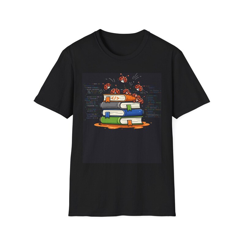Funny Programmer T-Shirt, Coding Humor Tee, Developer Gift, Nerd Shirt, Tech Gift Coding Humor, Overflow Stack of Books T-Shirt image 1