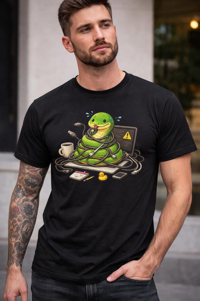 Funny Python Debugging T-Shirt, Programmer Shirt, Coding Humor Tee, Software Developer Gift, Snake Coding Shirt, Debugging Life Tee image 2