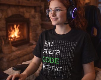Eat Sleep Code Wiederholungs-T-Shirt | Programmierer Binär Matrix Tee