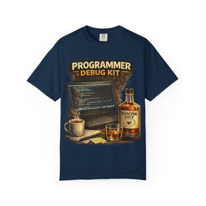 Programmer Debug Kit T-Shirt | Refactor Juice, Coffee, Laptop Coding Design image 2