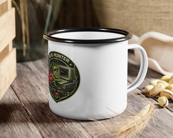 Funny Programmer Mug, Coding Humor Coffee Mug, Developer Gift, Nerd Cup, Tech Gift,Bug Hunter enamel camp cup