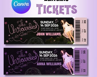 Olivia Rodrigo The Unraveled Tour Ticket Template (2 Versions), Editable Keepsake Concert Ticket, Printable Canva Download