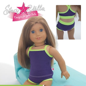 Puede incluir: Patrón de costura PDF para hacer ropa interior para muñecas de 45 cm. El patrón incluye instrucciones para un top, un sujetador de espalda nadadora y pantalones de pierna de niño. El nivel de habilidad es medio. El patrón está diseñado por PixelDust Design.