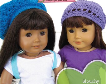 Gorro desleixado e boina em crochê padrão PDF para bonecas de 18 polegadas como American Girl INSTANT DOWNLOAD.