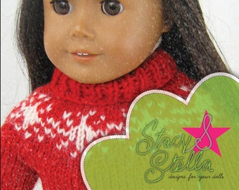 Padrão de tricô de suéter de férias para boneca American Girl de 18 polegadas