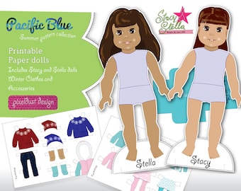 Bonecas de papel para impressão Stacy e Stella - coleções de roupas e acessórios de inverno
