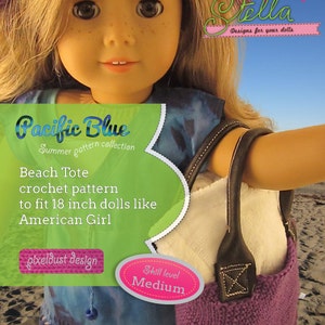 Beach Tote with vinyl handles crochet PDF pattern for 18 inch dolls like American Girl.
