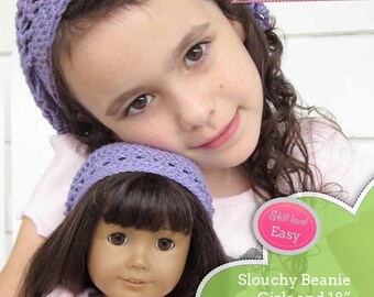 Padrão de crochê em PDF de gorro desleixado para meninas e bonecas de 18 polegadas como American Girl - DOWNLOAD INSTANTÂNEO.