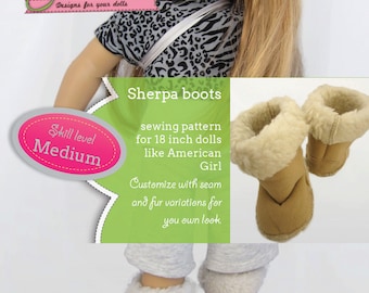 Padrão de costura em PDF de botas Sherpa para bonecas de 18 polegadas como American Girl - DOWNLOAD INSTANTÂNEO.