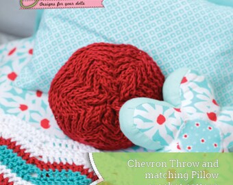 Padrão de roupa de cama em crochê para fazer uma almofada estrela chevron e uma manta chevron para bonecas de 18 polegadas como American Girl - DOWNLOAD INSTANTÂNEO.