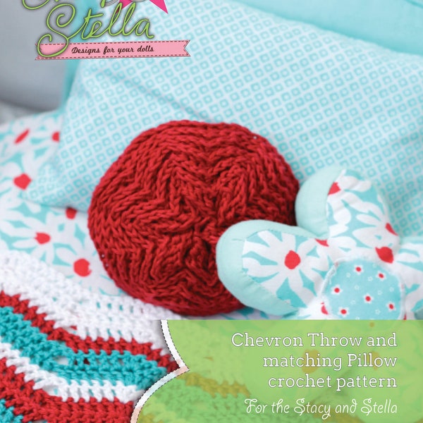 Bedding crochet pattern for making a chevron star pillow and chevron throw for 18 inch dolls like American Girl - INSTANT DOWNLOAD.