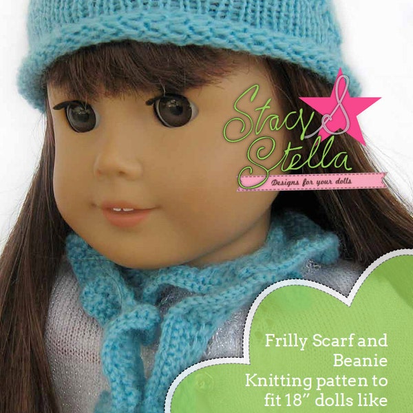 Beanie and Frilly Scarf knitting pattern for American Girl 18 inch doll