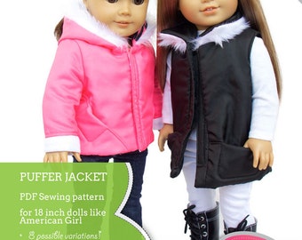 Puffer Jacket and Vest Bundle Doll Clothes Pattern for 18 inch American Girl Dolls - PDF - INSTANT DOWNLOAD