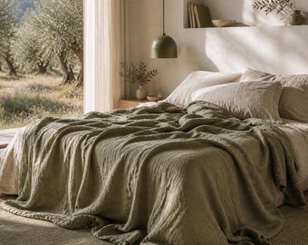 Sage Green Linen Flat Sheet | Natural Breathable Bedding, Soft Olive Tone
