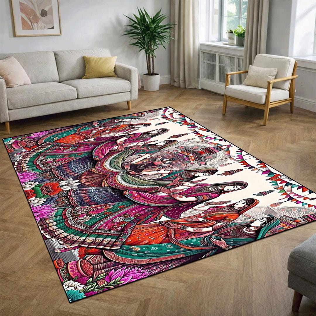 Cultural Rug Indian Cultural Rug, Traditional Indian Art Area , Boho Ethnic Carpet ...