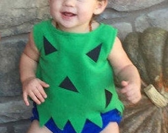 READY TO SHIP Size 12/18M Pebbles Flintstones Halloween Costume  Green & Royal Blue Set