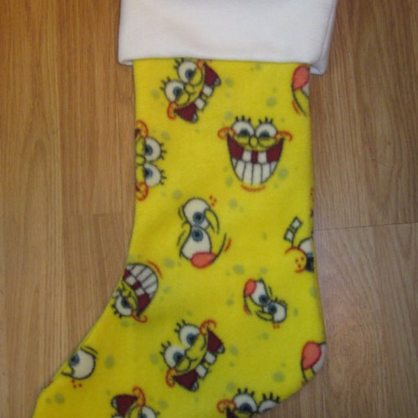 New Nickelodeon Spongebob Print Holiday Christmas Stocking w/ White Cuff