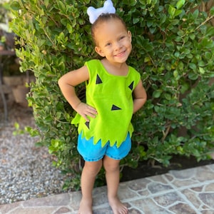 Pebbles Flintstones Halloween Costume Lime & Turquoise Set with Jagged Edge image 1